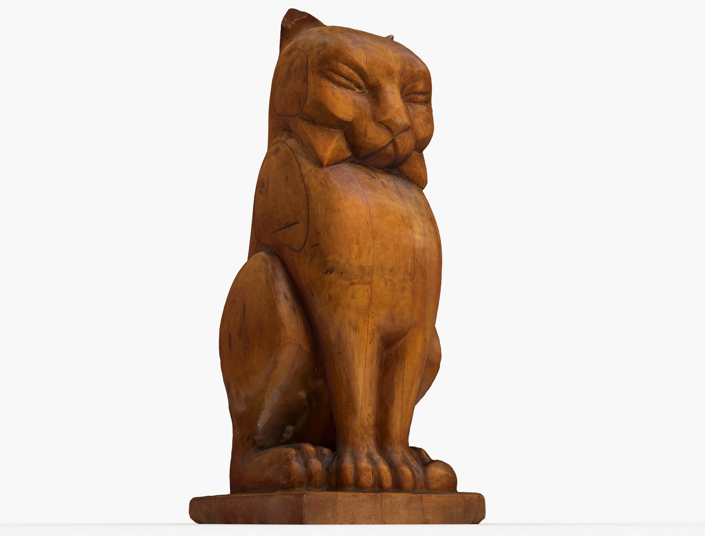 3D Model Hand Carved Wooden Cat Statue - TurboSquid 2184000