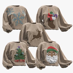5 female christmas sweater 3D