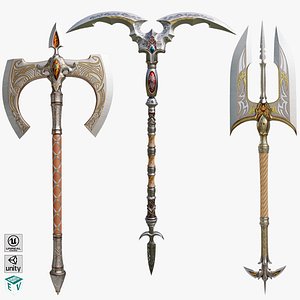 3 Medieval Battle Axes All PBR Unity UE Textures Included model
