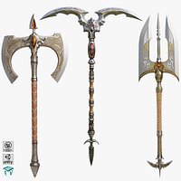 3 Medieval Battle Axes All PBR Unity UE Textures Included
