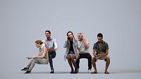 Basics0768 - A set containing 5 models of male and female adults sitting in casual attire in public