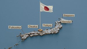 Japan detailed Map with Animated Flag