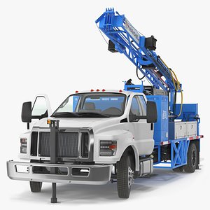 Mobile B-51 Drill Rig Truck Blue Rigged