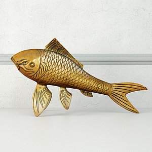 3D midcentury solid brass koi fish model