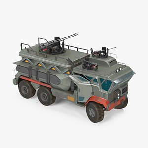 3D model Concept Futuristic Military Truck Lights On Rigged for Cinema 4D