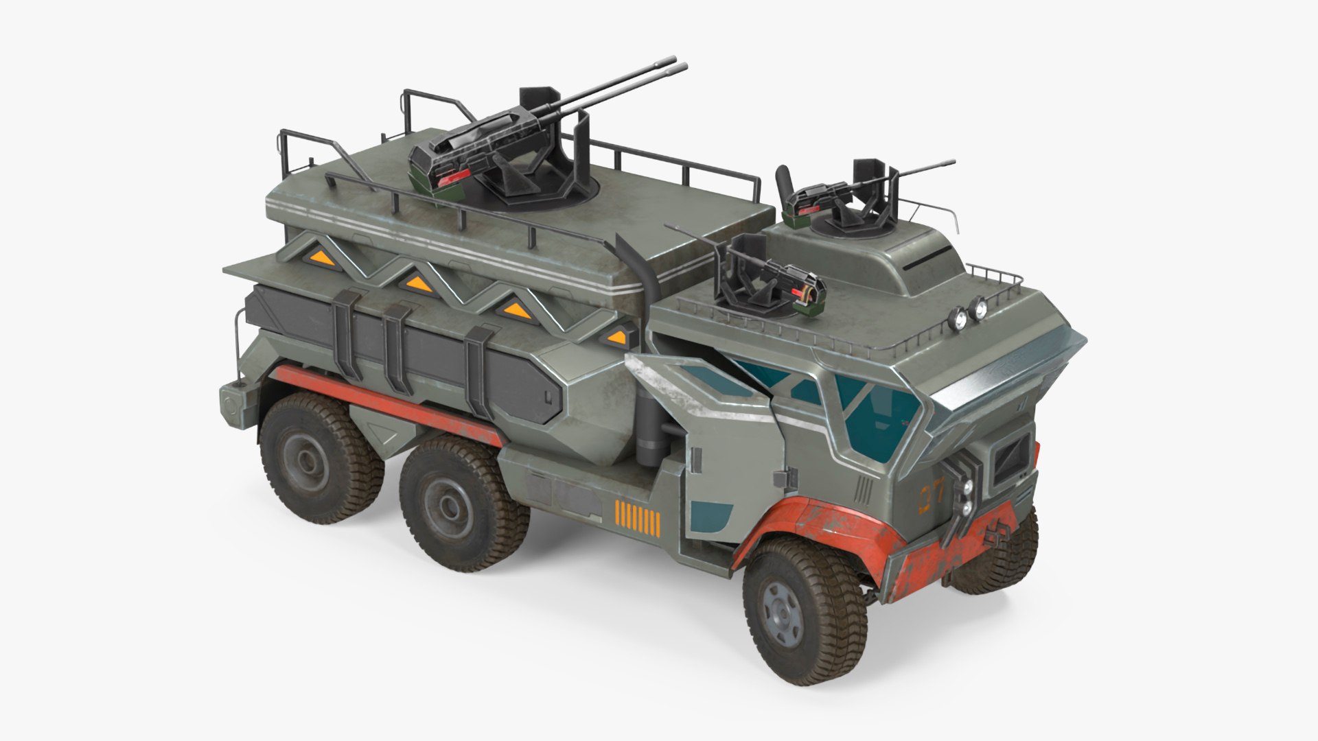 Concept Futuristic Military Truck Lights On Rigged for Cinema 4D 3D model preview