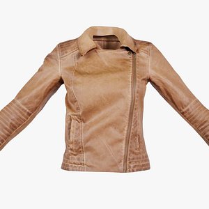 3D Dark Brown Leather Jacket Closed Remastered model