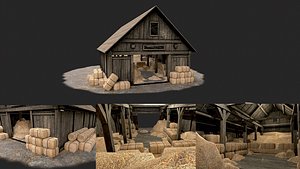 Old Village Hay Barn Hay and Haystack PBR 3D