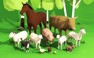 domestication animals rigged pack 3D model