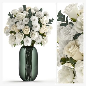 3D Bouquet of white flowers in a vase for decor 147 model