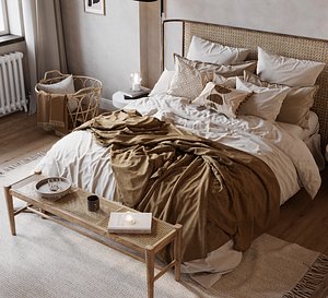 3D model Scene of Fully Furnished Bedroom for 3dsMax in Corona Render