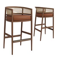 NUSA Bar Stool with Back Solid Wood Rattan Leather