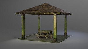 Old Wooden Picnic Shelter PBR LowPoly GameReady Model Low-poly 3D model