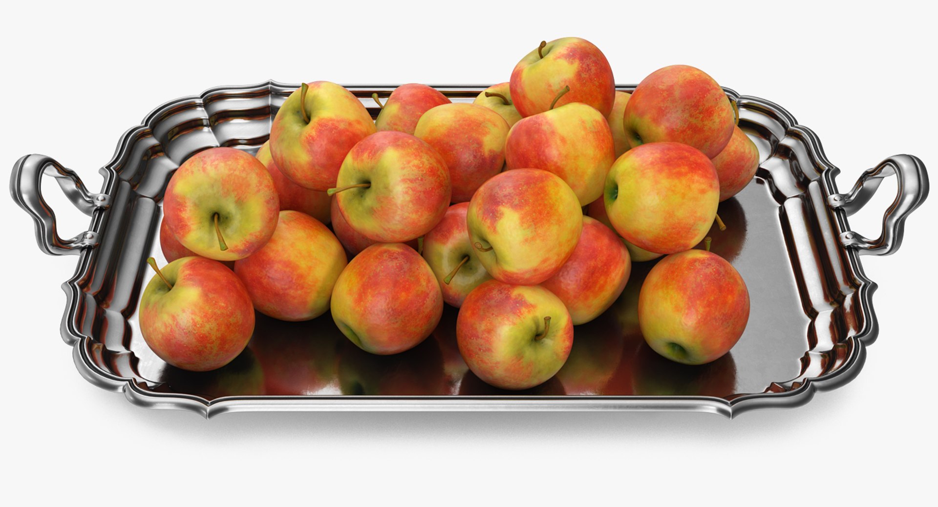 Silver Tray with Apples 3D Model 3D model preview