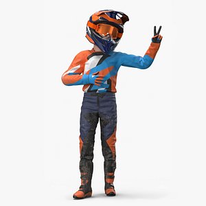 Kids Dirt Bike Racer Covered in Mud Rigged for Maya