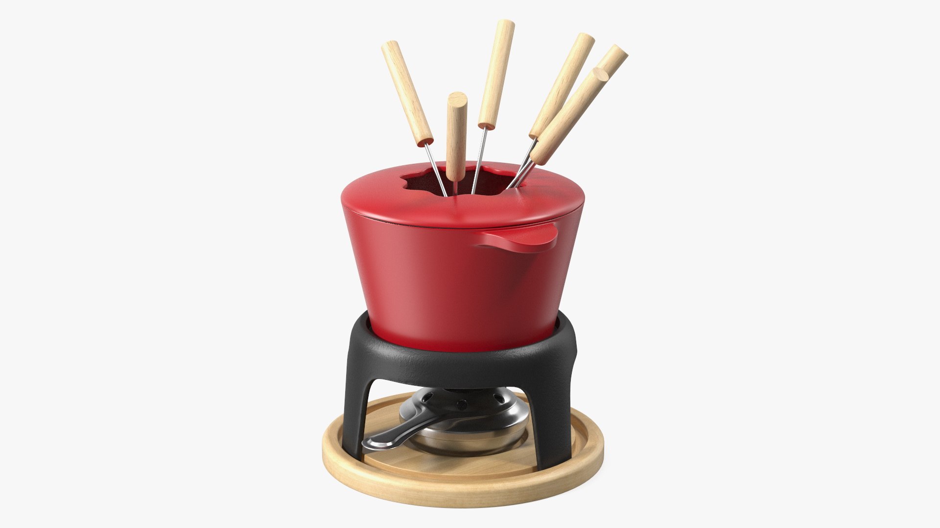 Red Cast Iron Fondue Set 3D model preview