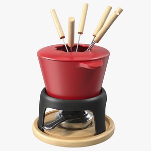 3D Red Cast Iron Fondue Set model