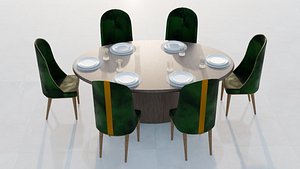 Emerald Chairs Heritage Dinning Table Minimal Dinner Set 3D
