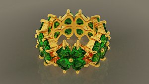 Prong set heart shape diamond flower eternity ring 3D model