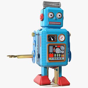 3D Metal Walking Tin Toy Retro Robot Rigged for Cinema 4D
