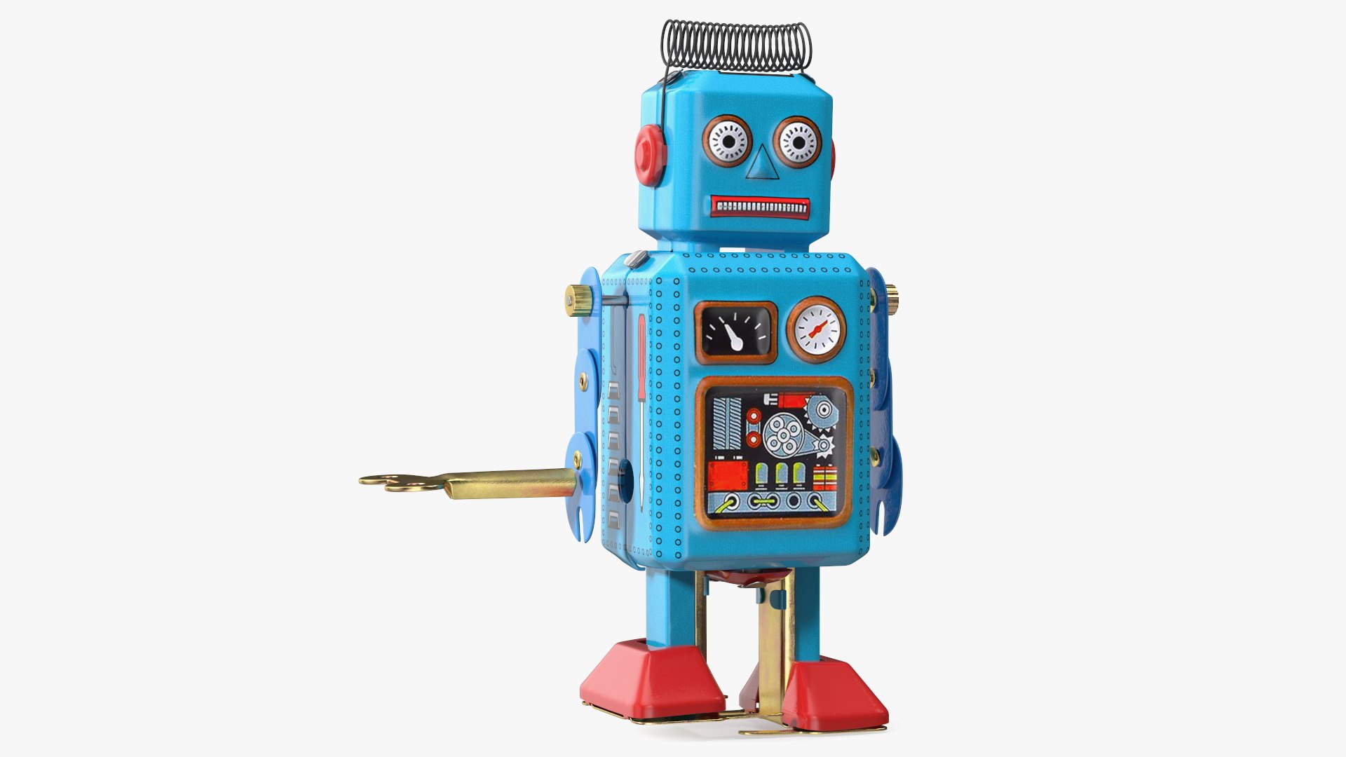 Metal Walking Tin Toy Retro Robot Rigged for Cinema 4D 3D model preview