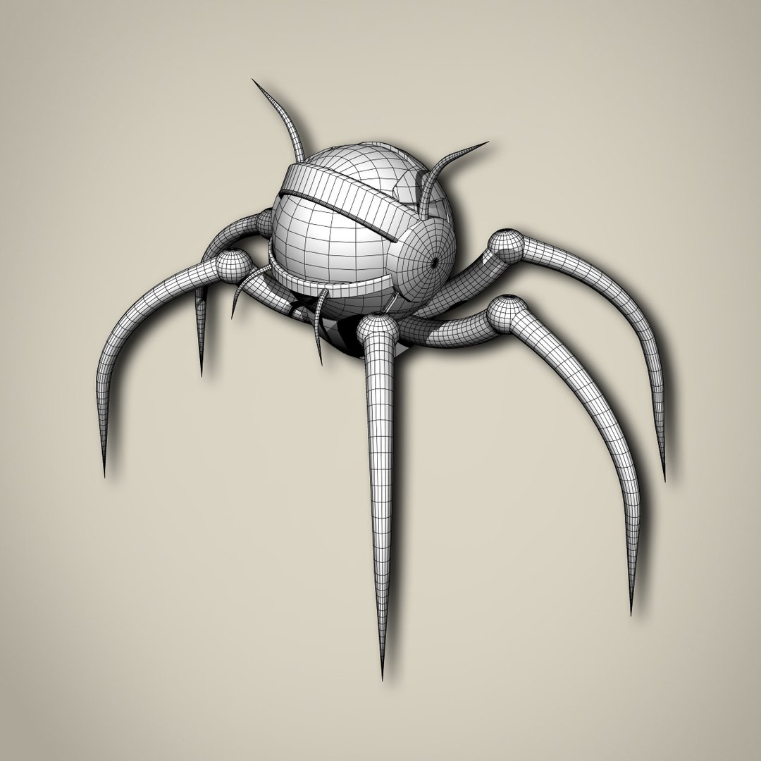 robot spider 3D model https://p.turbosquid.com/ts-thumb/Ub/dWc724/qZxgjVTA/wireframe/jpg/1553046552/1920x1080/fit_q87/d3e90407b584b2182580d907945eed7f78fc4865/wireframe.jpg