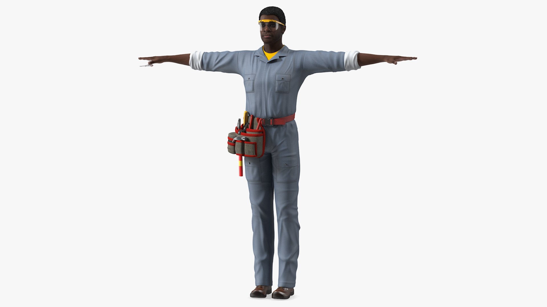 Dark Skin Black Man Electrician T Pose 3D model preview