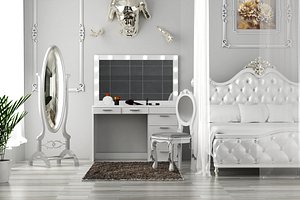 Classic Luxury  Bedroom with White Table  Big Mirror- 3D Model Ready to Render inside Blender Cycles model