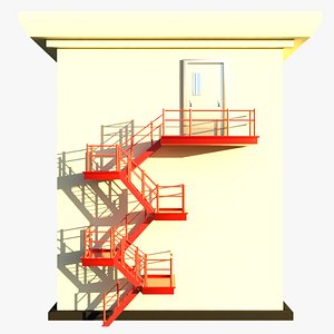 3D Fire Escape Staircase Exterior - Low Poly model