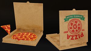 Pepperoni Pizza with Box 3D model