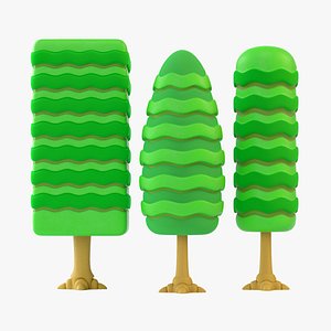 3D Cartoon style trees topiary model