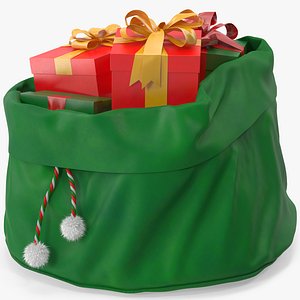 3D Santa Claus Open Green Bag with Gifts
