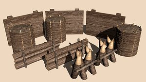 wooden barriers wall 3ds