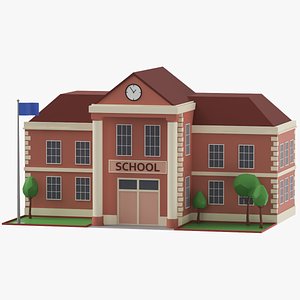 Low Poly Cartoon School Building 3D