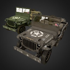 3D US Army WWII Jeep Willys 1944 Game Ready model