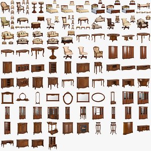 3D Carpenter 230-1 collection 94 items of classic furniture dark wood model