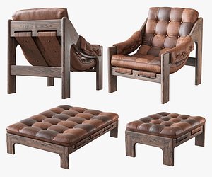 Callum Leather chair and ottoman 3D model