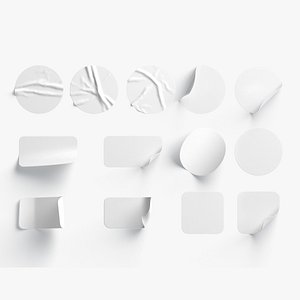 3D White Stickers Set - 13 adhesive round and square sticky labels
