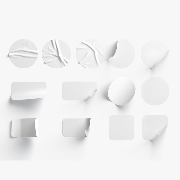 White Stickers Set - 13 adhesive round and square sticky labels3D模型 ...