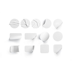 3D White Stickers Set - 13 adhesive round and square sticky labels