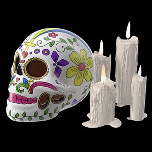 Calavera Flor de Vida with Candles 3D
