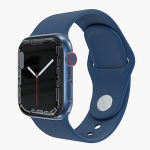 3D Apple Watch 7 Series - Silver Stainless Steel Case with Blue Sport Band
