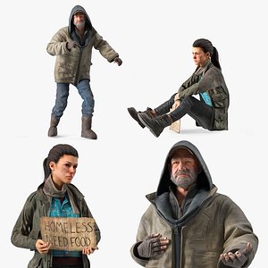 3D Rigged Homeless Woman and Old Man Collection