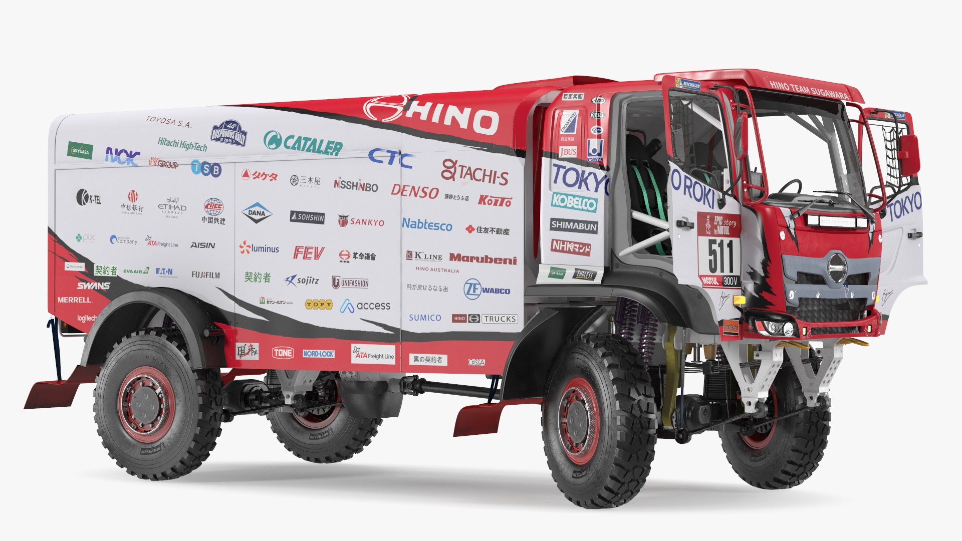 Dakar Truck Hino Lights On Rigged 3D model preview