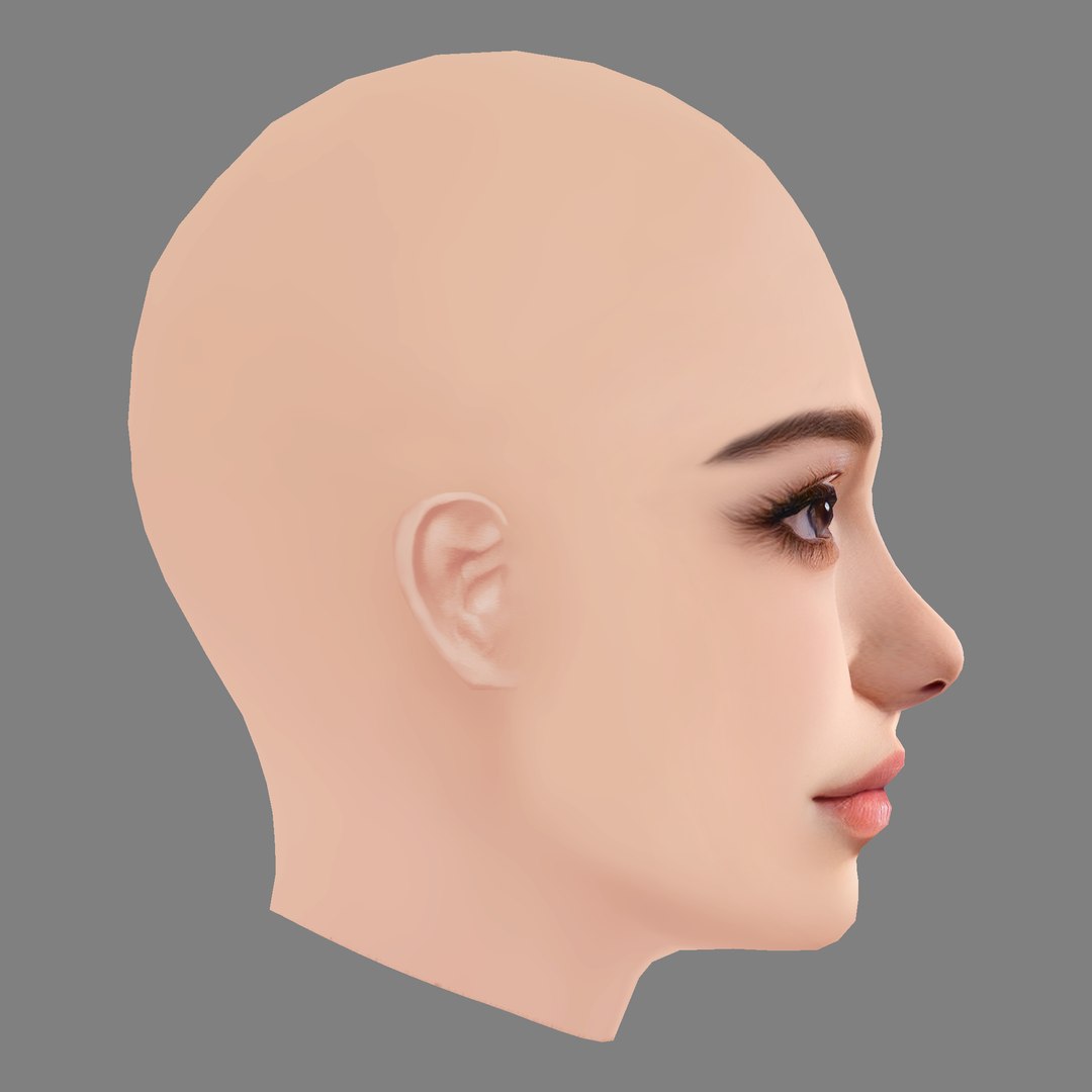 3D Model Beautiful Girl Head 02 - No Hair - Low Poly Head For Game ...