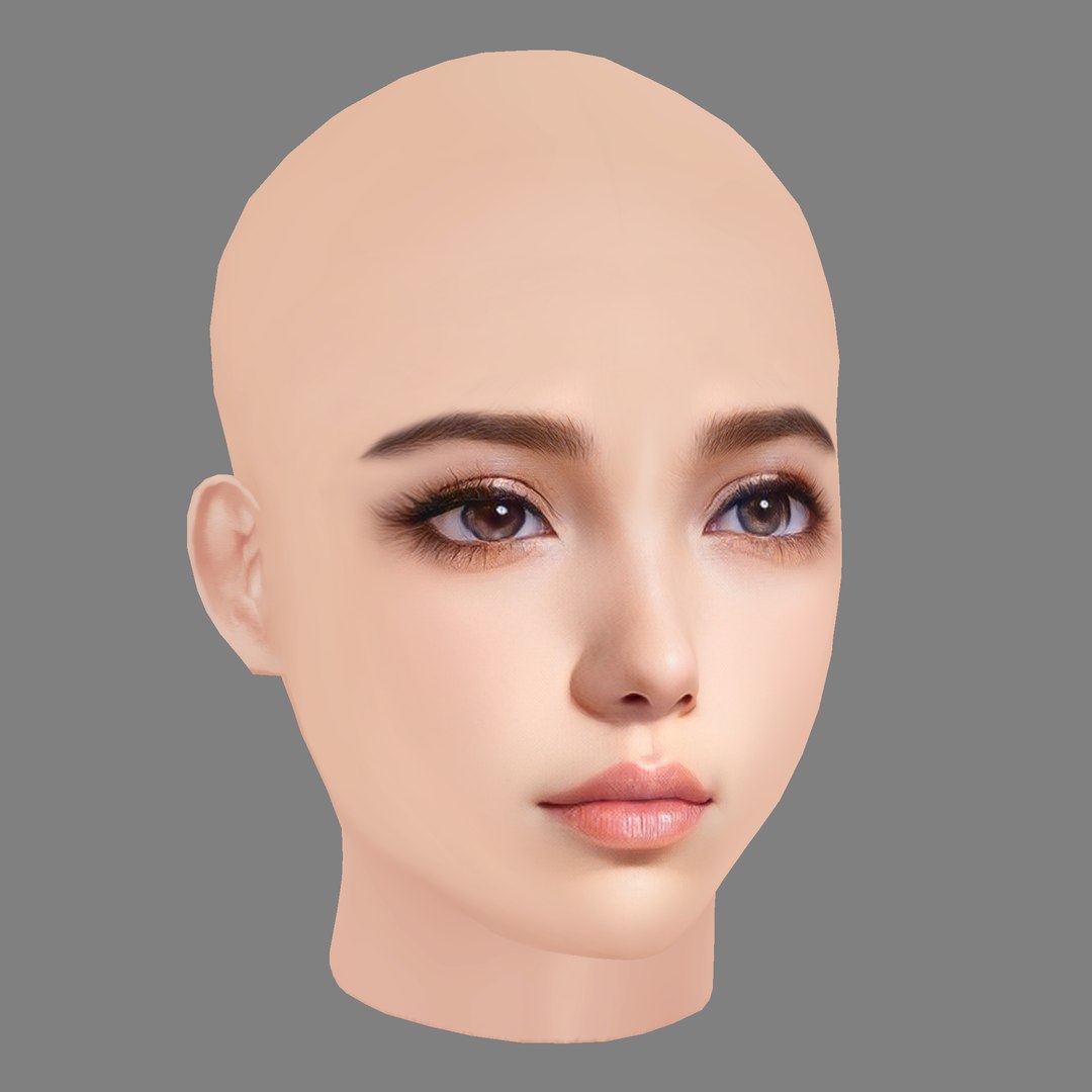 3D Model Beautiful Girl Head 02 - No Hair - Low Poly Head For Game ...