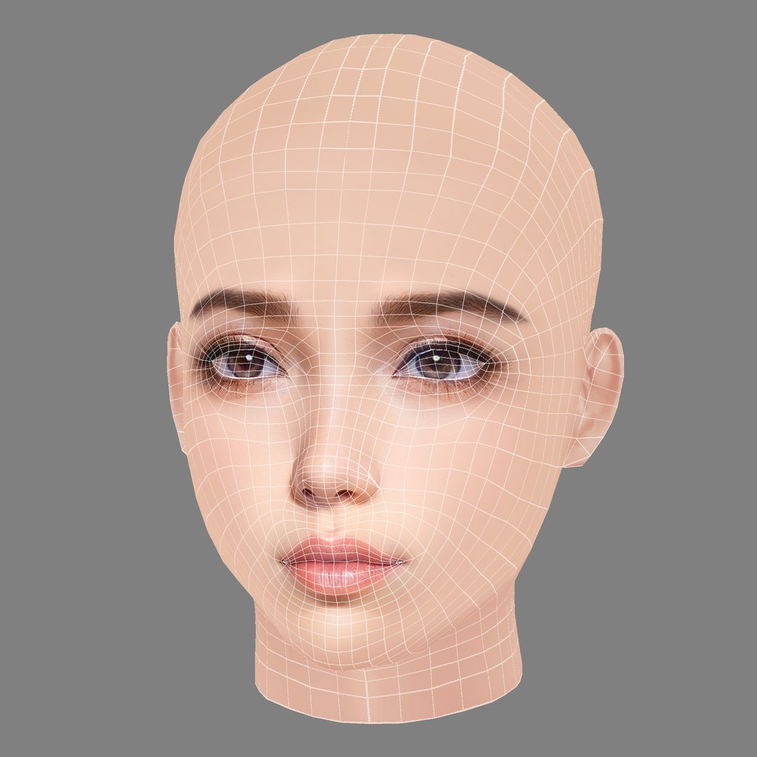 3D Model Beautiful Girl Head 02 - No Hair - Low Poly Head For Game ...