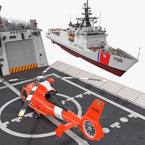 US Coast Guard Ship WMSL-758 with Eurocopter MH 65 Dolphin 3D