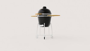 Black Ceramic Kamado Charcoal Grill with Cart and Side Shelves