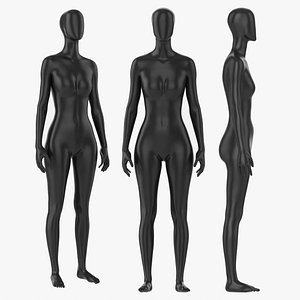 Female mannequin black plastic full length 3D